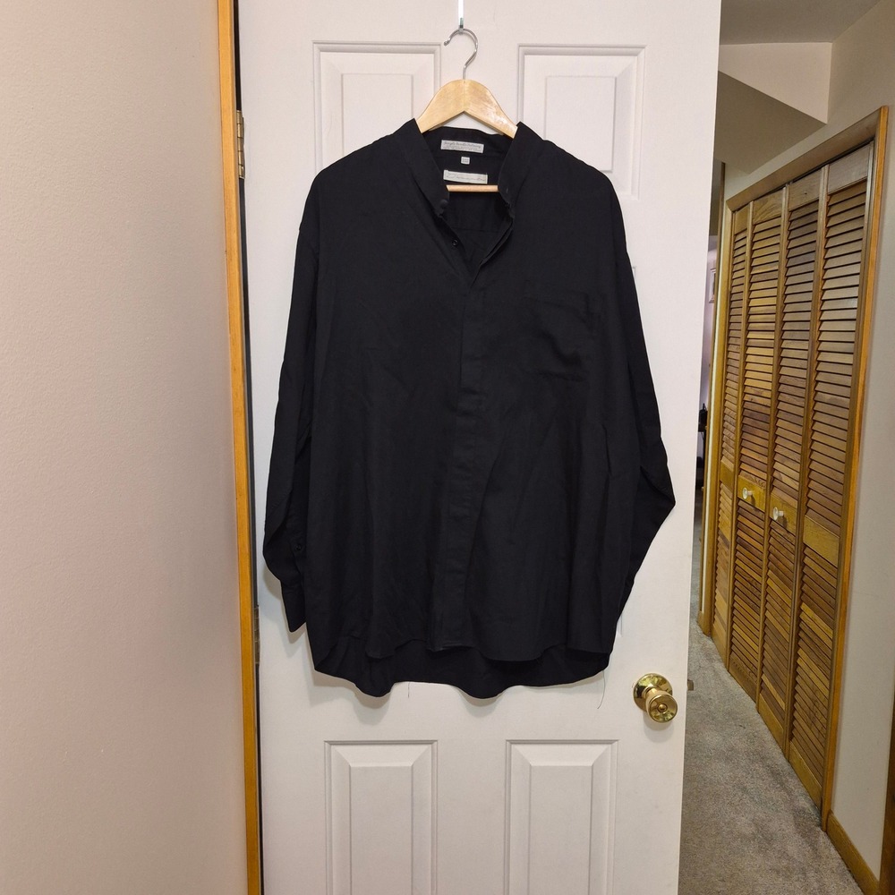 Diamante Mens Black‎ Band Collar Dress Shirt Big Man 19-34/35 Single Needle
